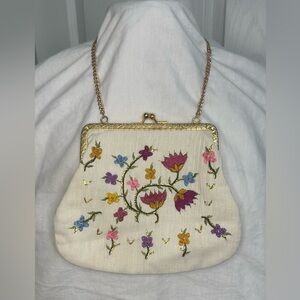 Floral Embroidered Kiss lock Purse